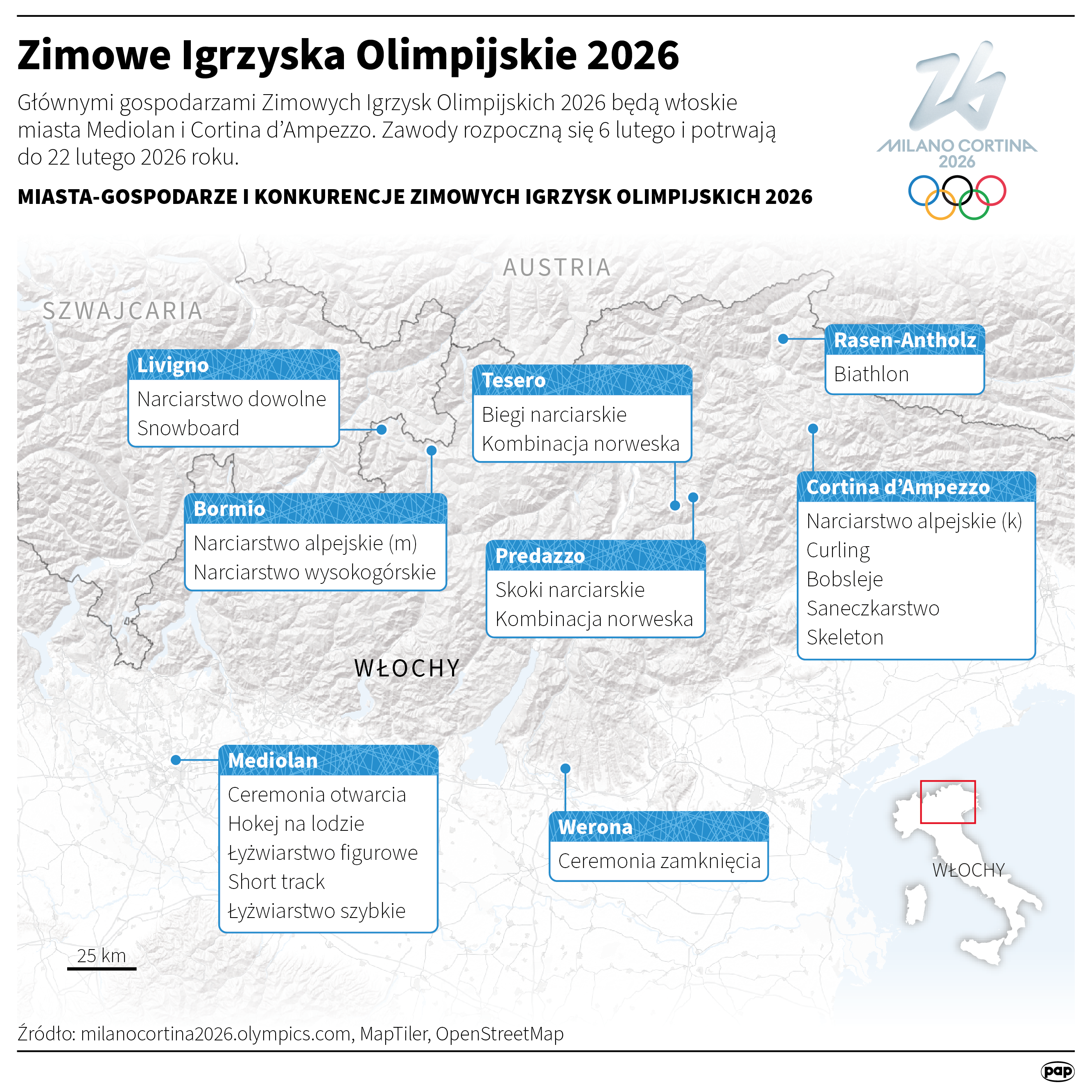 Głównymi gospodarzami Zimowych Igrzysk Olimpijskich 2026 będą włoskie miasta Mediolan i Cortina d’Ampezzo